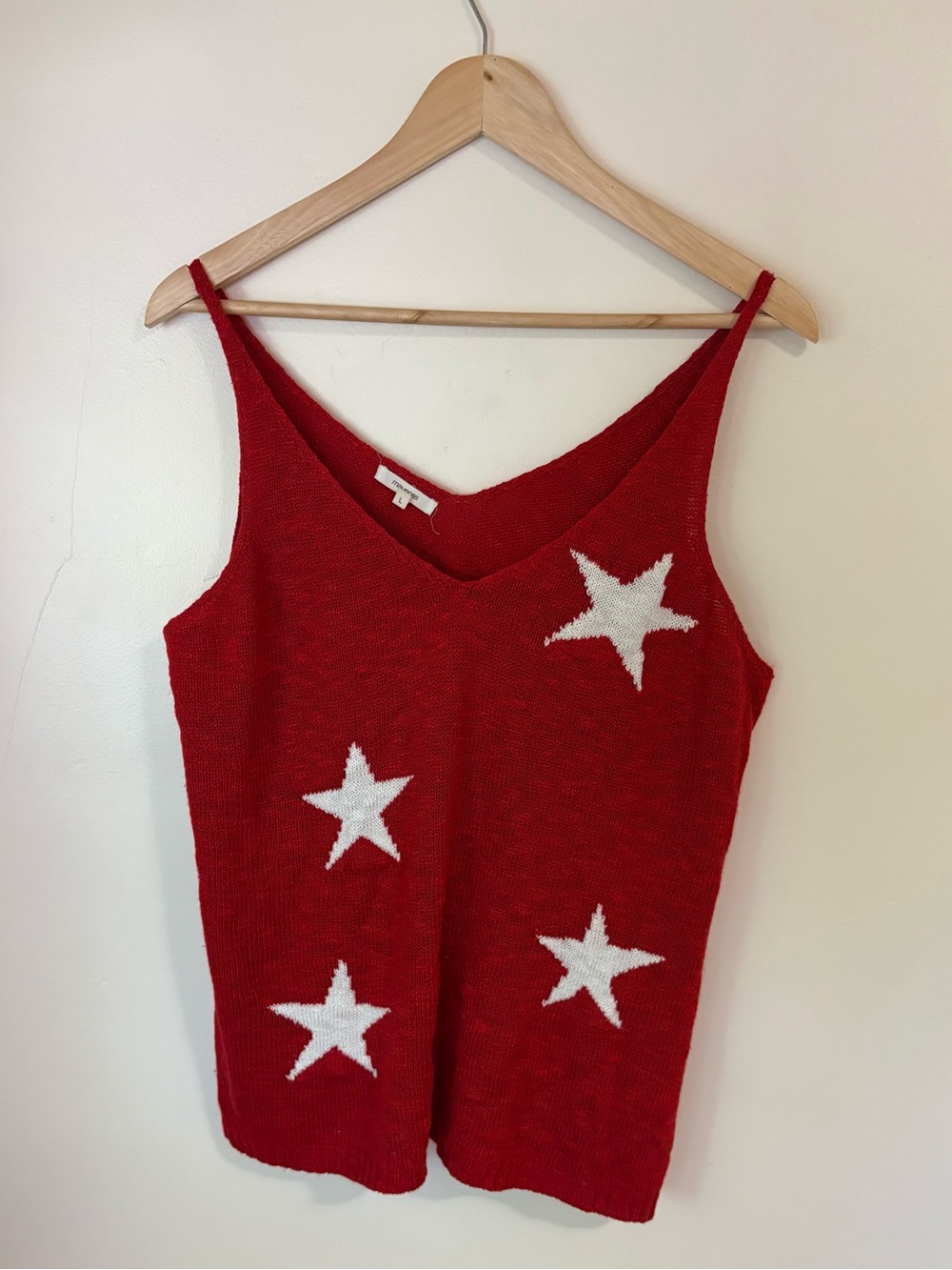 Maurices Red & White Star Knit Sweater Tank Top Size L Patriotic Americana